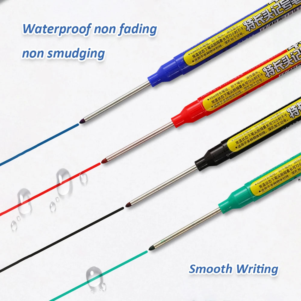 12pcs 45mm Tip Long Head Marker Pens, Black/Blue/Red Woodworking Drilling Tile Marking Pen Can Be Filled, for Deep Hole Marking