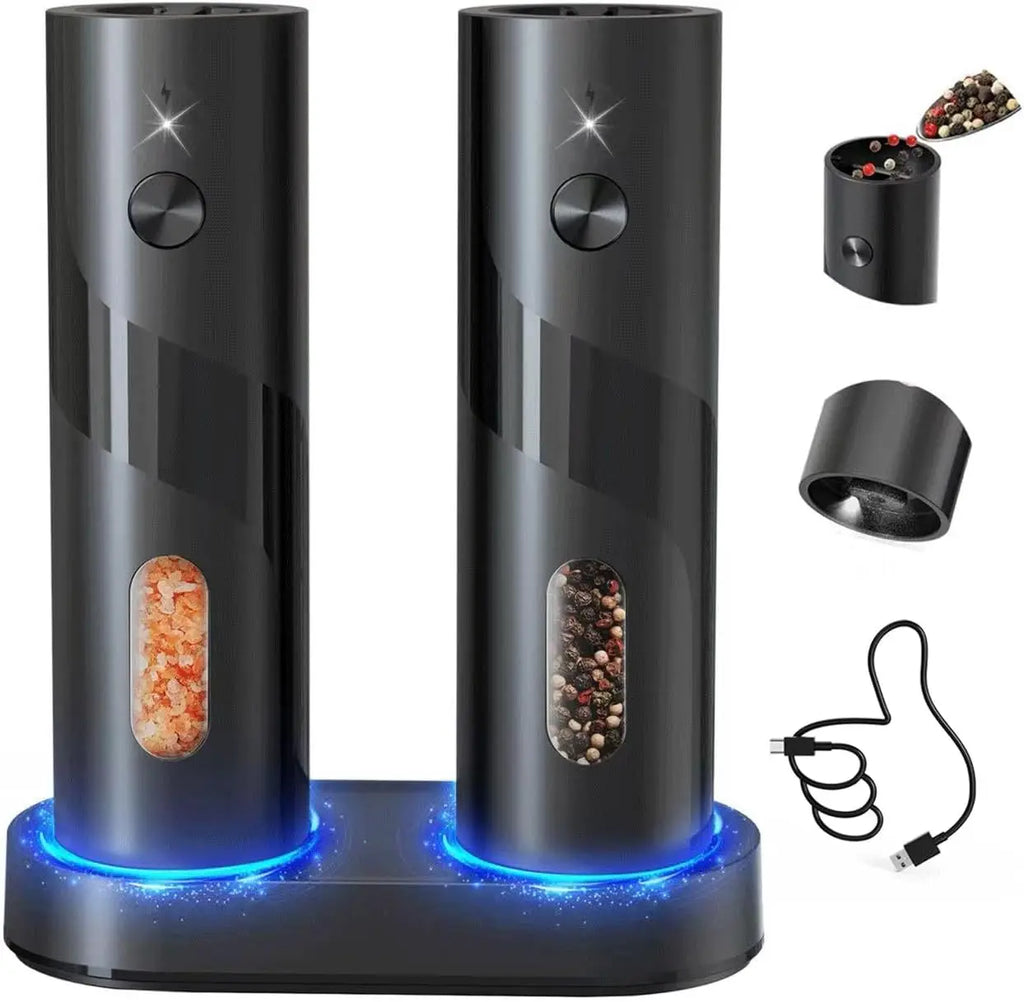 Electric Rechargeable Salt and Pepper Grinder Set Top-Refill Automatic Pepper Mill Grinder with Charging Base, Adjustable Coarse