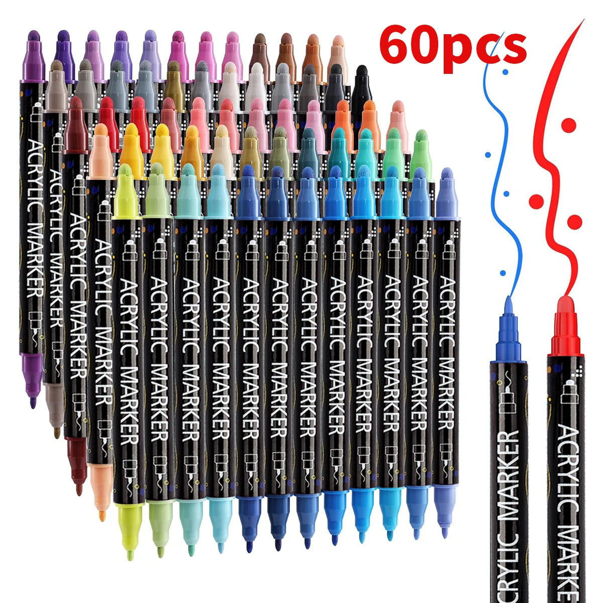 12/24/36/48/60 Colors Dual Tip Acrylic Paint Pens Markers  for Wood Canvas Stone Rock Painting Glass Ceramic Surfaces DIY Crafts