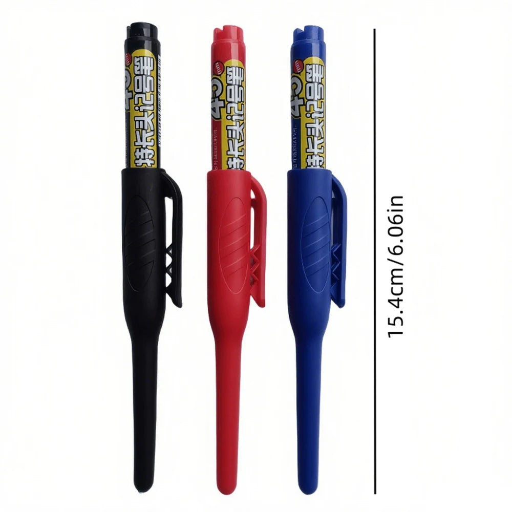 12pcs 45mm Tip Long Head Marker Pens, Black/Blue/Red Woodworking Drilling Tile Marking Pen Can Be Filled, for Deep Hole Marking