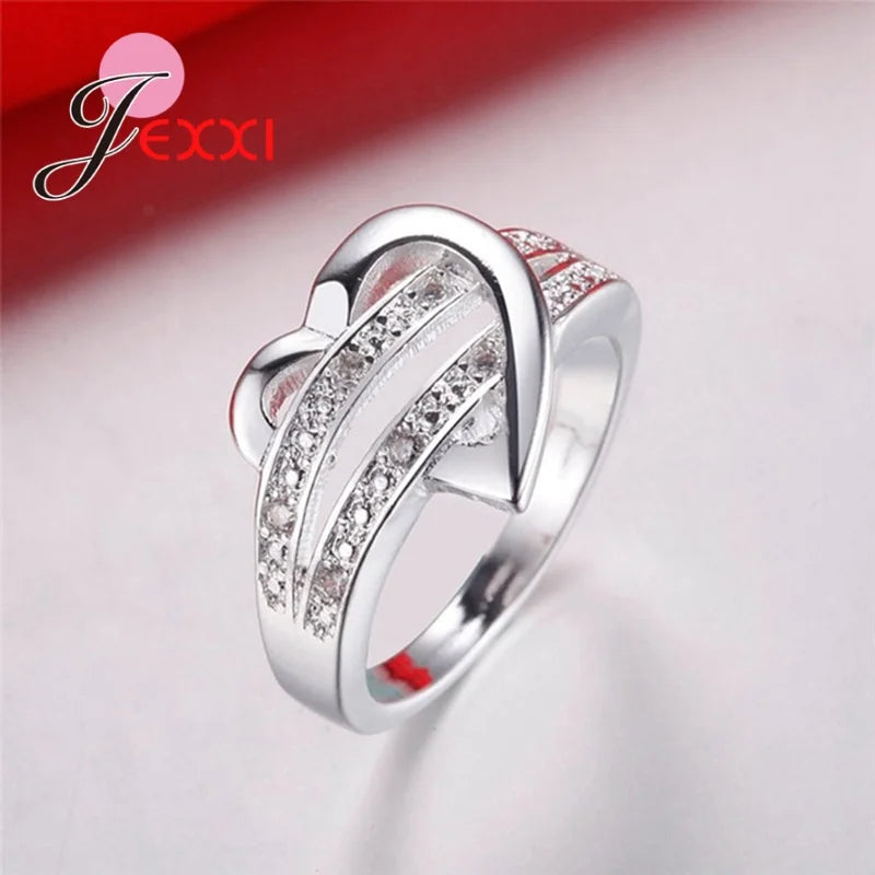 Engagement Ring Heart Shape Double Rows Design Original 925 Sterling Silver Rings For Women Best Gift For Girlfriend Fashion