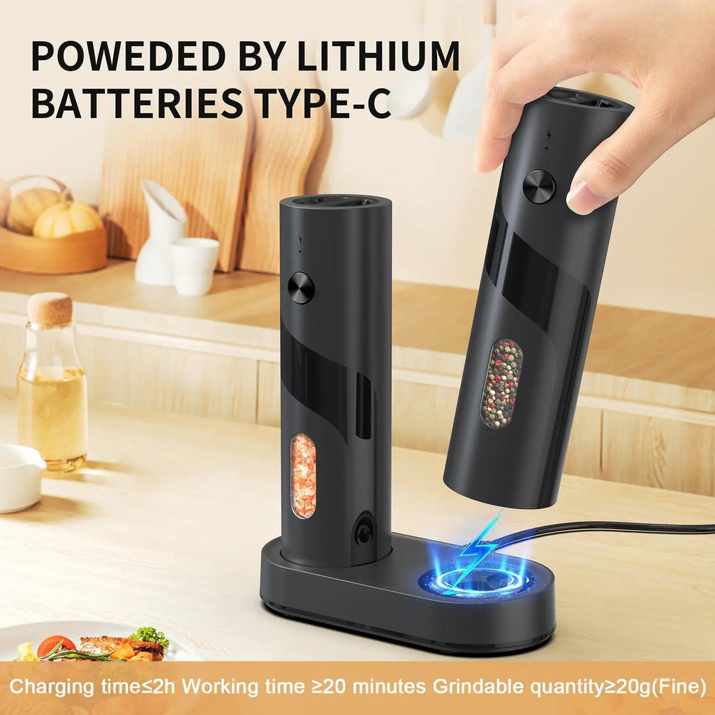 Electric Rechargeable Salt and Pepper Grinder Set Top-Refill Automatic Pepper Mill Grinder with Charging Base, Adjustable Coarse