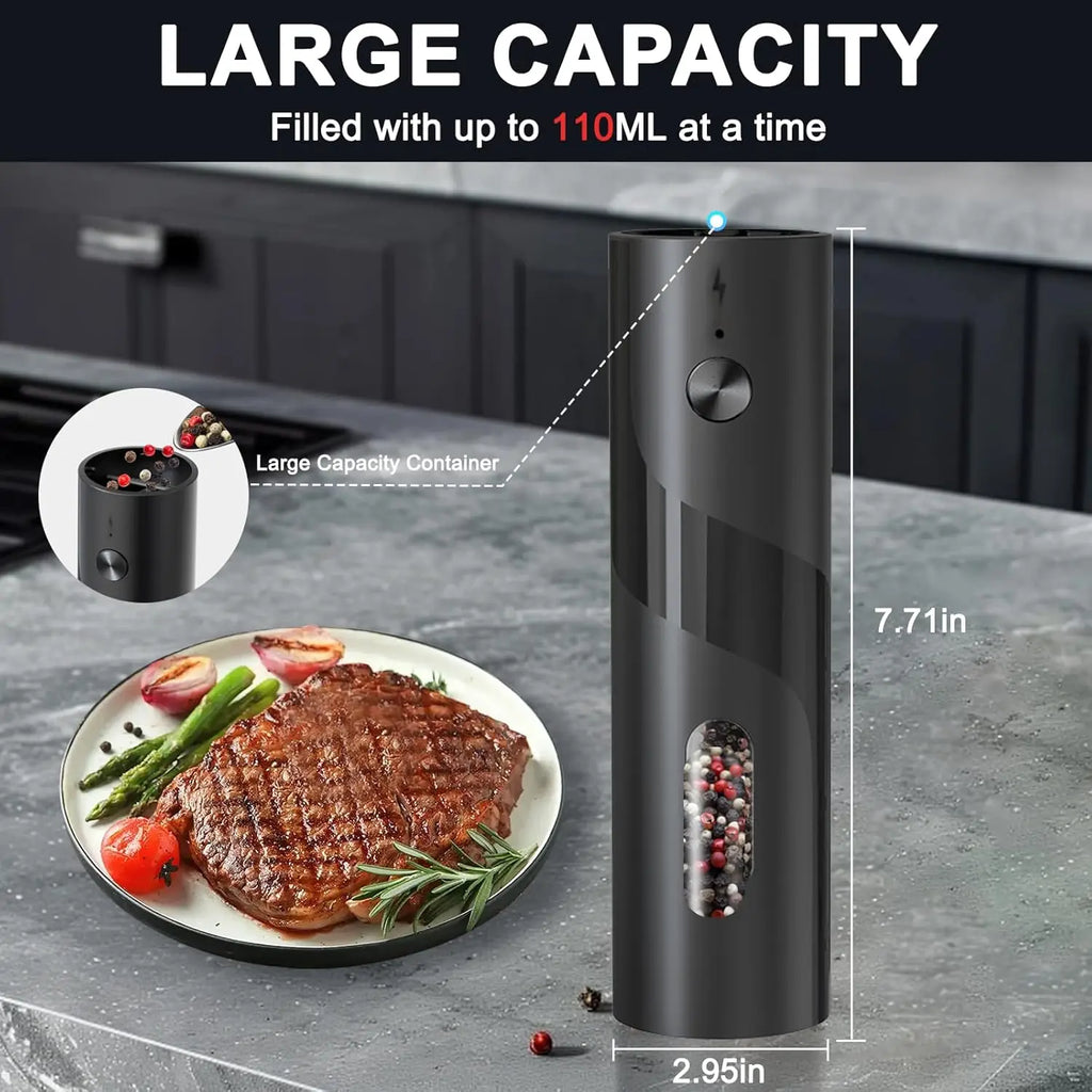 Electric Rechargeable Salt and Pepper Grinder Set Top-Refill Automatic Pepper Mill Grinder with Charging Base, Adjustable Coarse