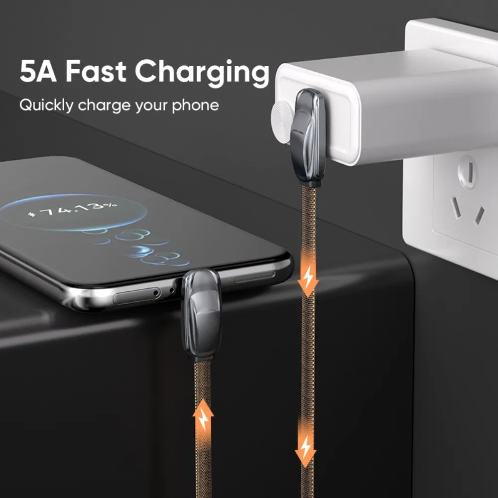 AUFU 240W USB C To Type C Cable 90 Degree Elbow Mobile Phone Fast Charging For iPhone 16 15 Xiaomi Realme Phone Charging Cord