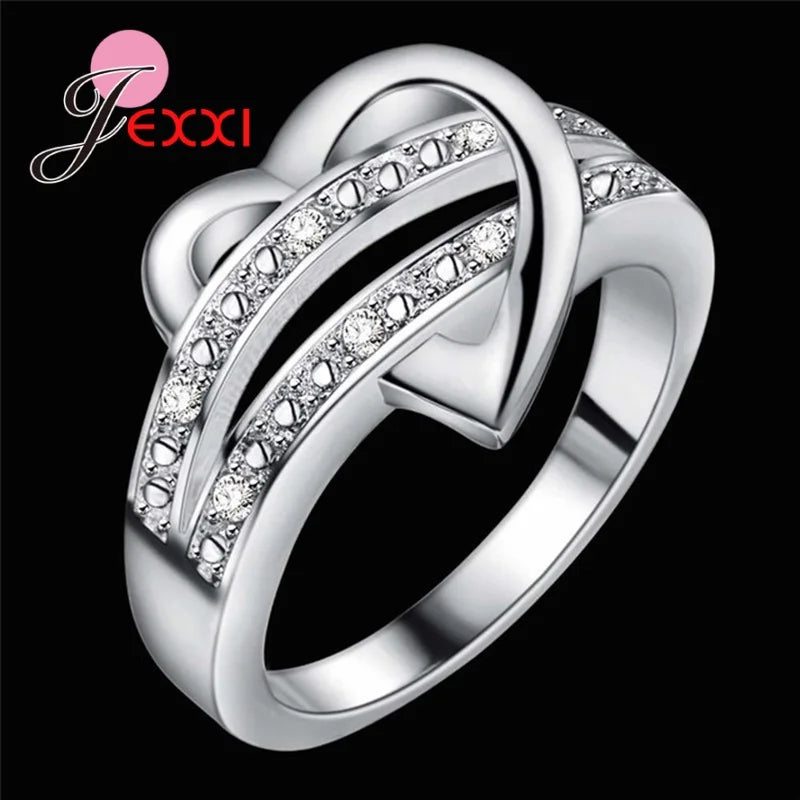 Engagement Ring Heart Shape Double Rows Design Original 925 Sterling Silver Rings For Women Best Gift For Girlfriend Fashion