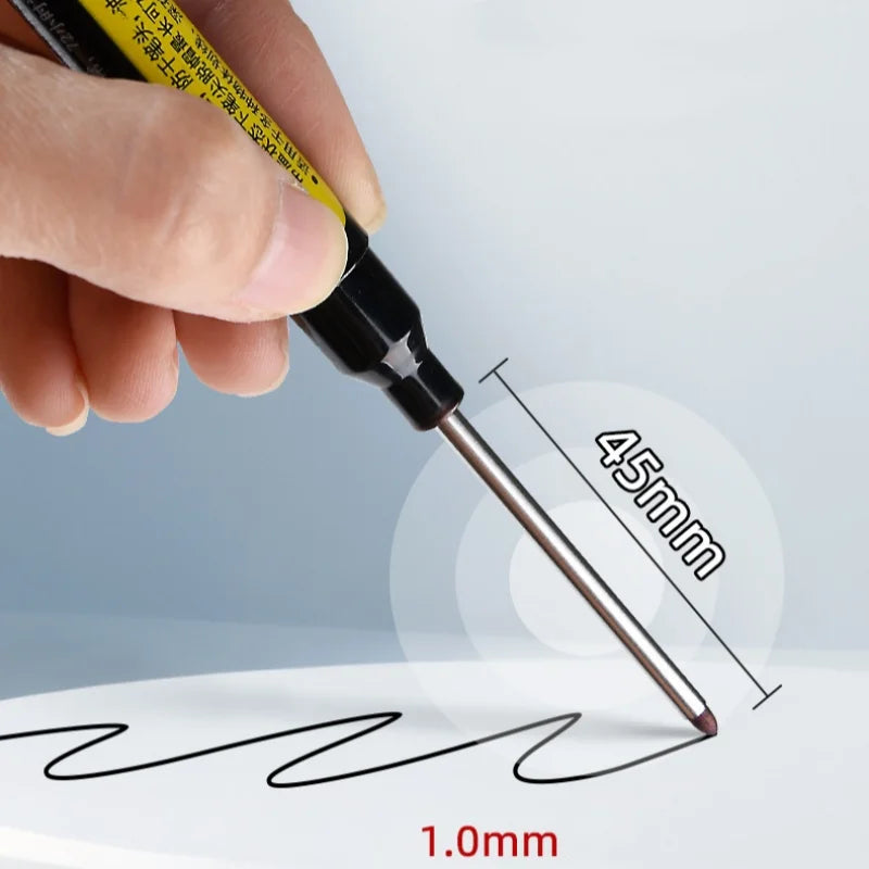 12pcs 45mm Tip Long Head Marker Pens, Black/Blue/Red Woodworking Drilling Tile Marking Pen Can Be Filled, for Deep Hole Marking