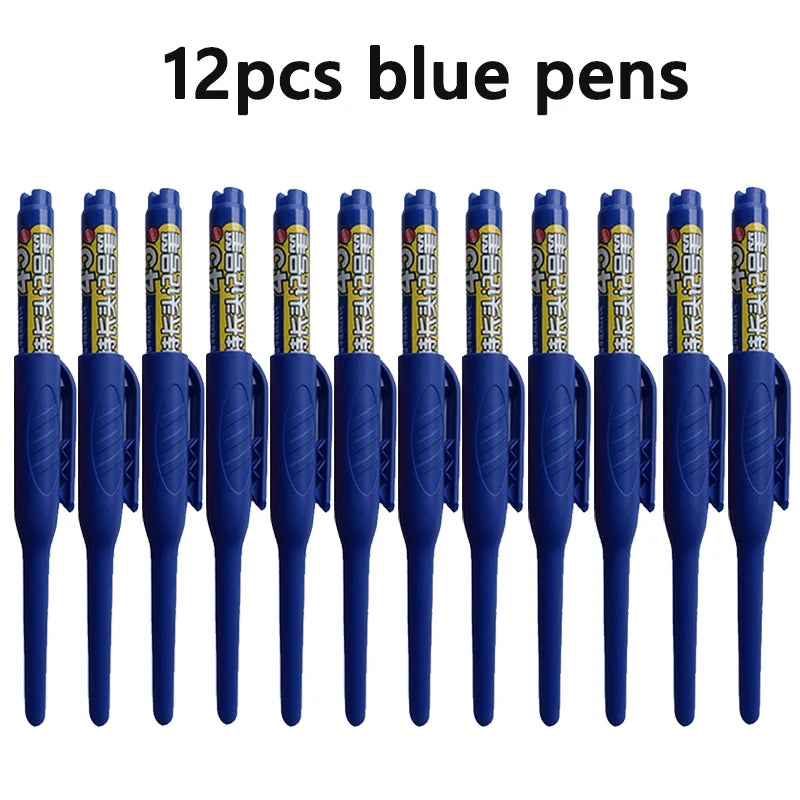 12pcs 45mm Tip Long Head Marker Pens, Black/Blue/Red Woodworking Drilling Tile Marking Pen Can Be Filled, for Deep Hole Marking