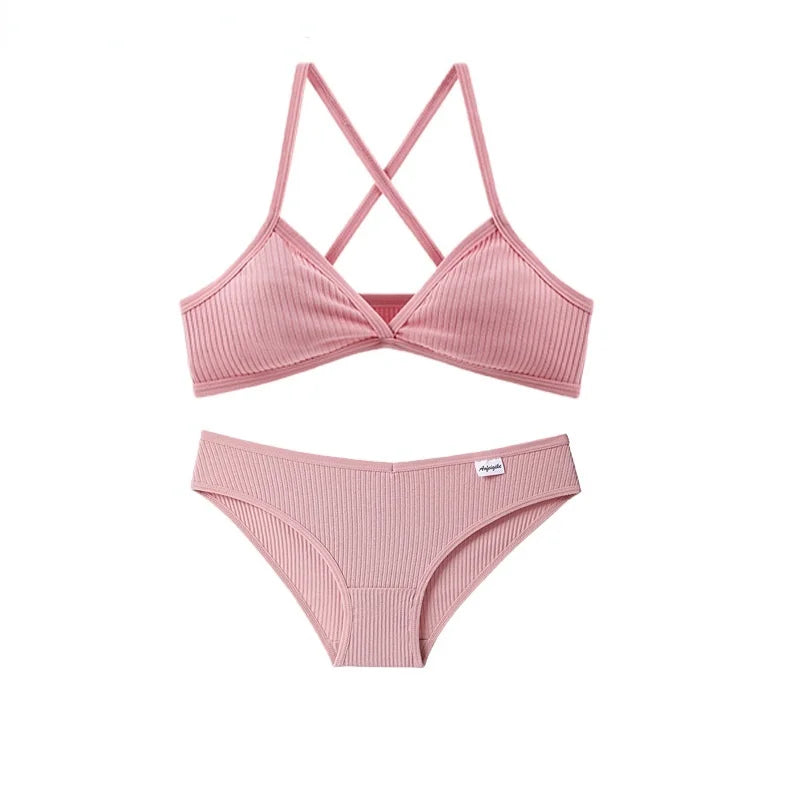 French Triangle Cup Cotton Underwear Panties Kit Breathable Wireless Underwear