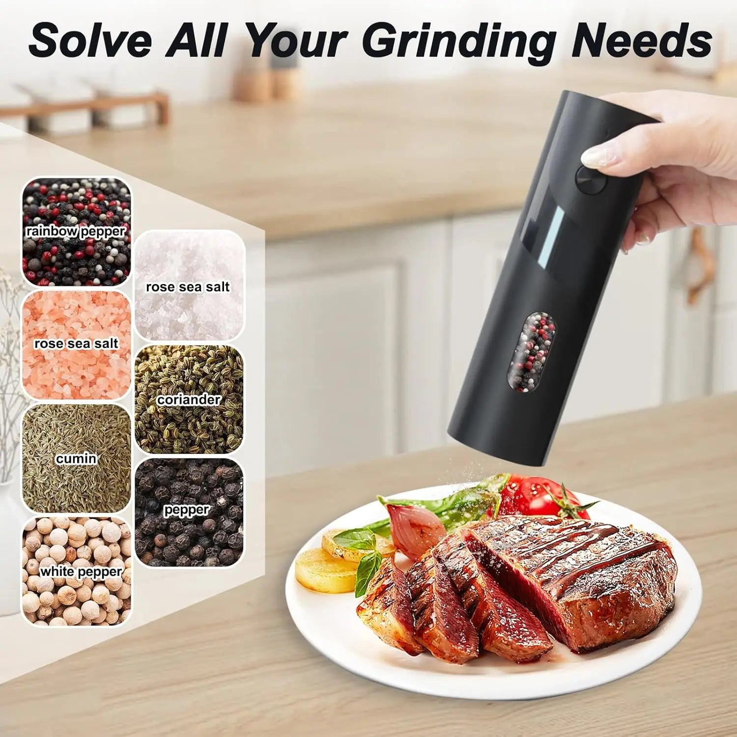 Electric Rechargeable Salt and Pepper Grinder Set Top-Refill Automatic Pepper Mill Grinder with Charging Base, Adjustable Coarse