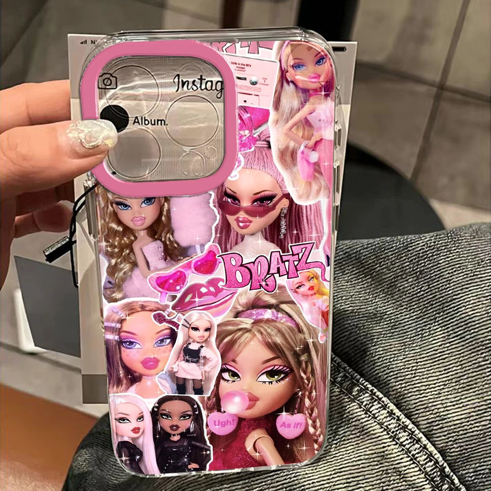 Fashion lovely Doll Bratz Clear Space Phone Case For iPhone 11 12 13 14 15 16 Pro Max Mini X Xs XR 7 8 plus Se2020 Clear Cover