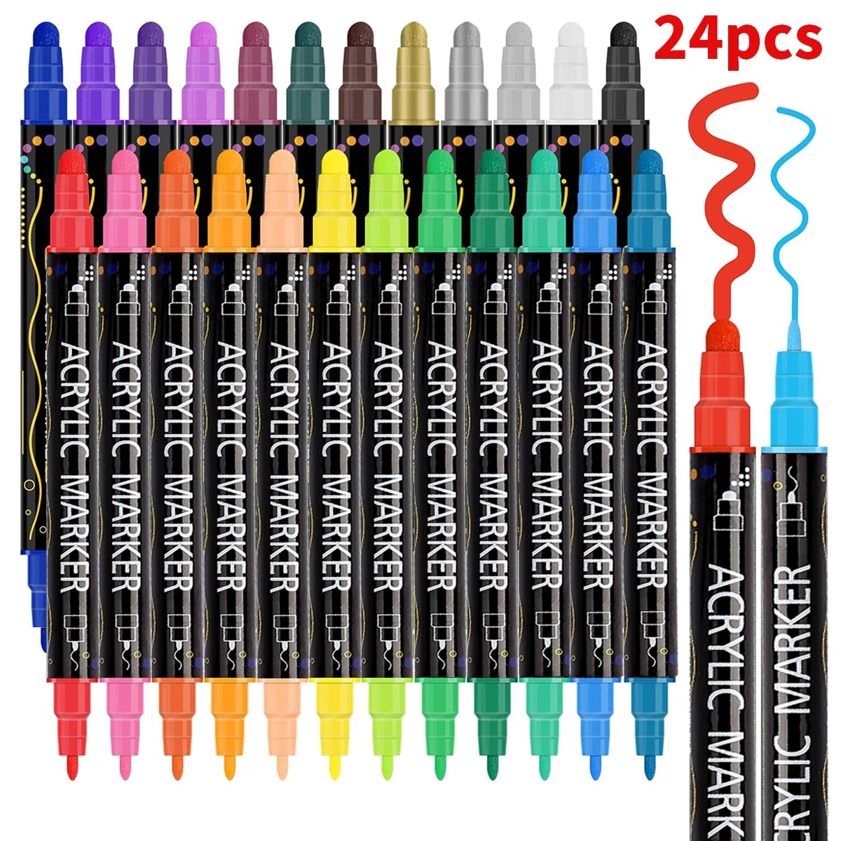 12/24/36/48/60 Colors Dual Tip Acrylic Paint Pens Markers  for Wood Canvas Stone Rock Painting Glass Ceramic Surfaces DIY Crafts