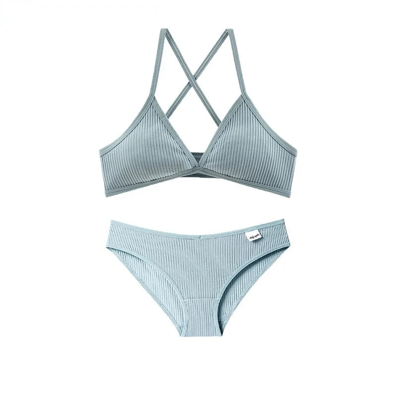 French Triangle Cup Cotton Underwear Panties Kit Breathable Wireless Underwear