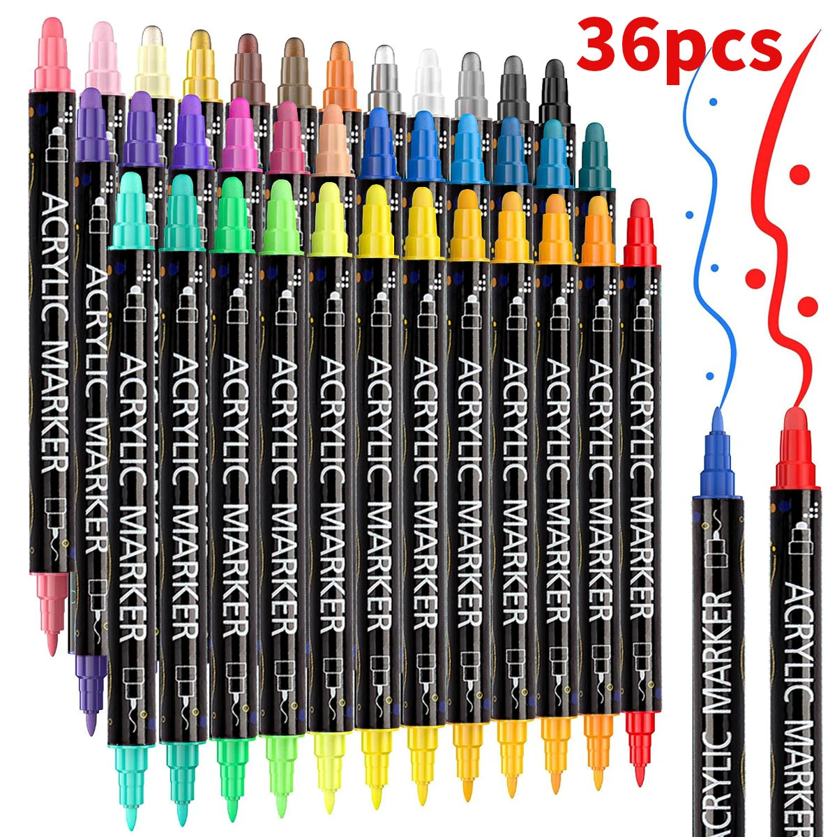 12/24/36/48/60 Colors Dual Tip Acrylic Paint Pens Markers  for Wood Canvas Stone Rock Painting Glass Ceramic Surfaces DIY Crafts