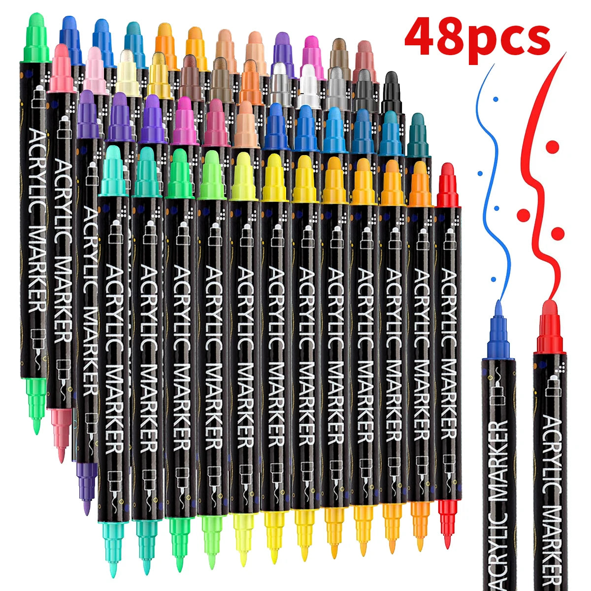 12/24/36/48/60 Colors Dual Tip Acrylic Paint Pens Markers  for Wood Canvas Stone Rock Painting Glass Ceramic Surfaces DIY Crafts
